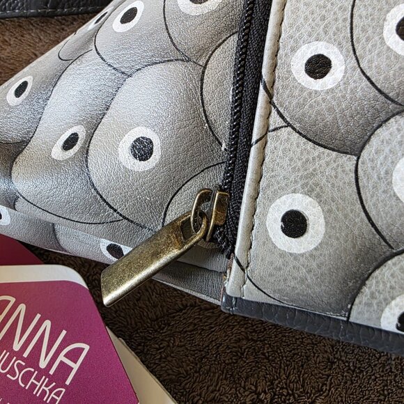 Anuschka Medium Hobo Hand Painted Leather Shoulder Bag Patchwork Pewter NWT - Picture 11 of 16